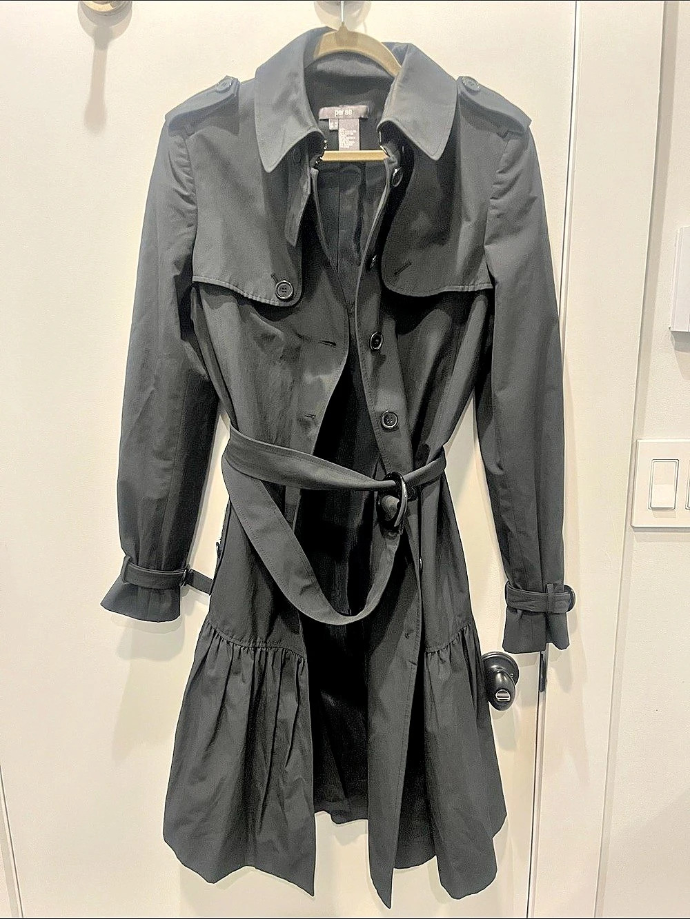 per se Women's Black Trench Coat Size Medium Like New